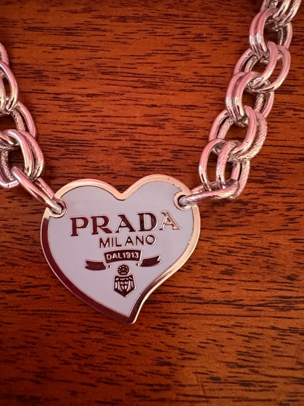 Prada Silver Chain Necklace with Light Blue Heart Pendant - Picture 5 of 6